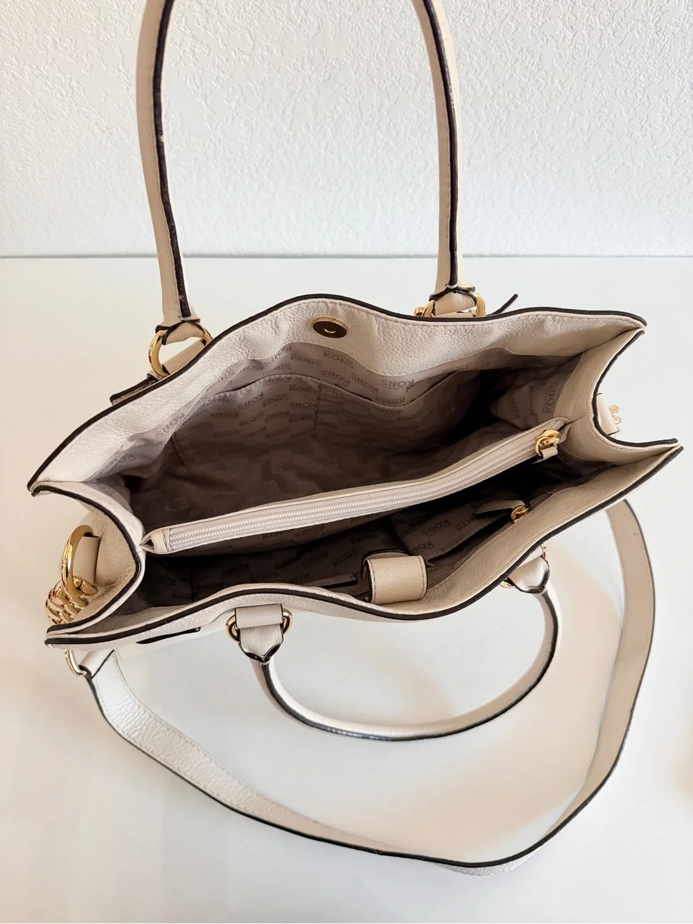 Michael Kors Cream Leather Satchel with Gold Hardware